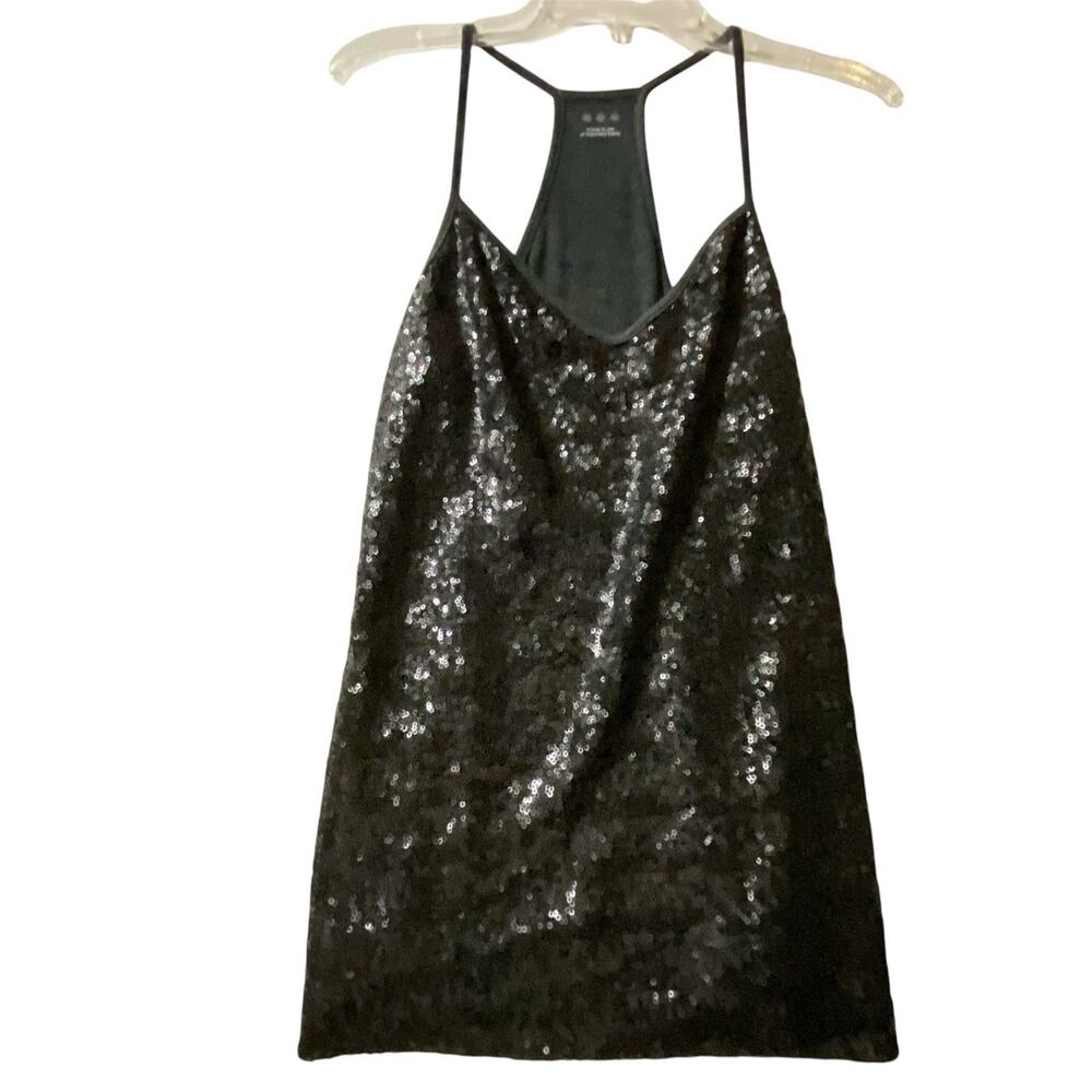 Womens Black Sequin Tank Top Racerback Made in USA XS Clubwear Rave